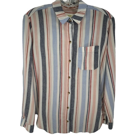 Anthropologie Maeve Chatham Pastel Striped Linen Blend Button Down Shirt   Sz XS - Picture 2 of 14